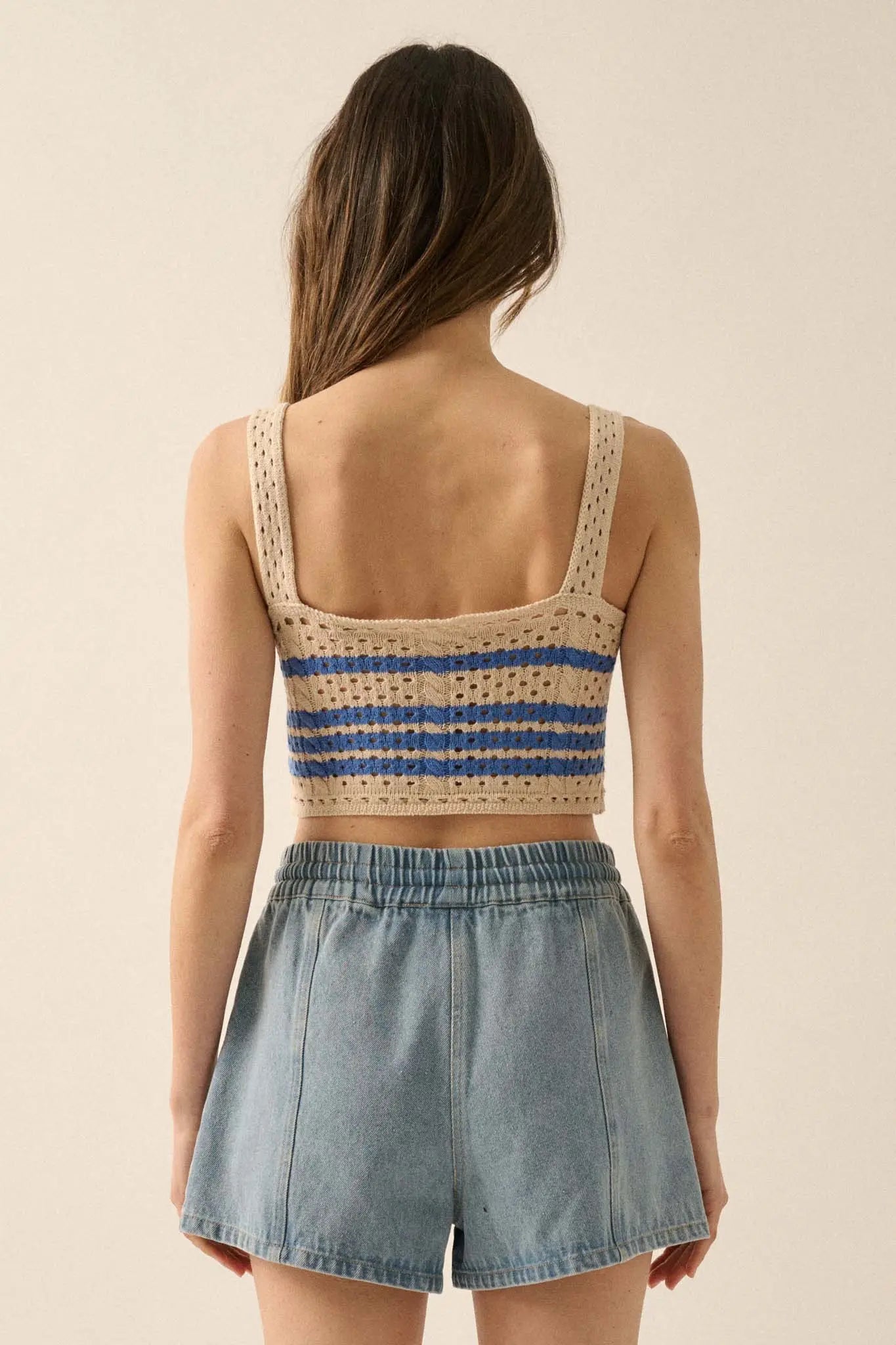 One More Time Striped Crochet Knit Tank Top