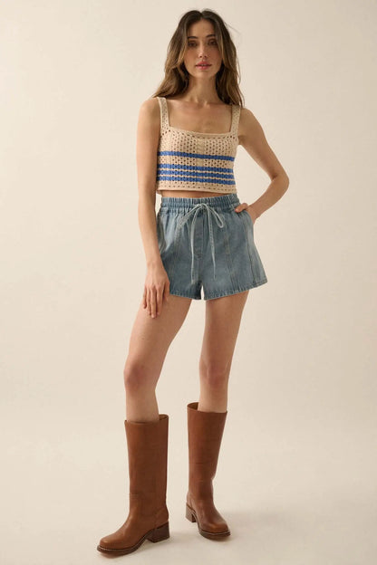 One More Time Striped Crochet Knit Tank Top