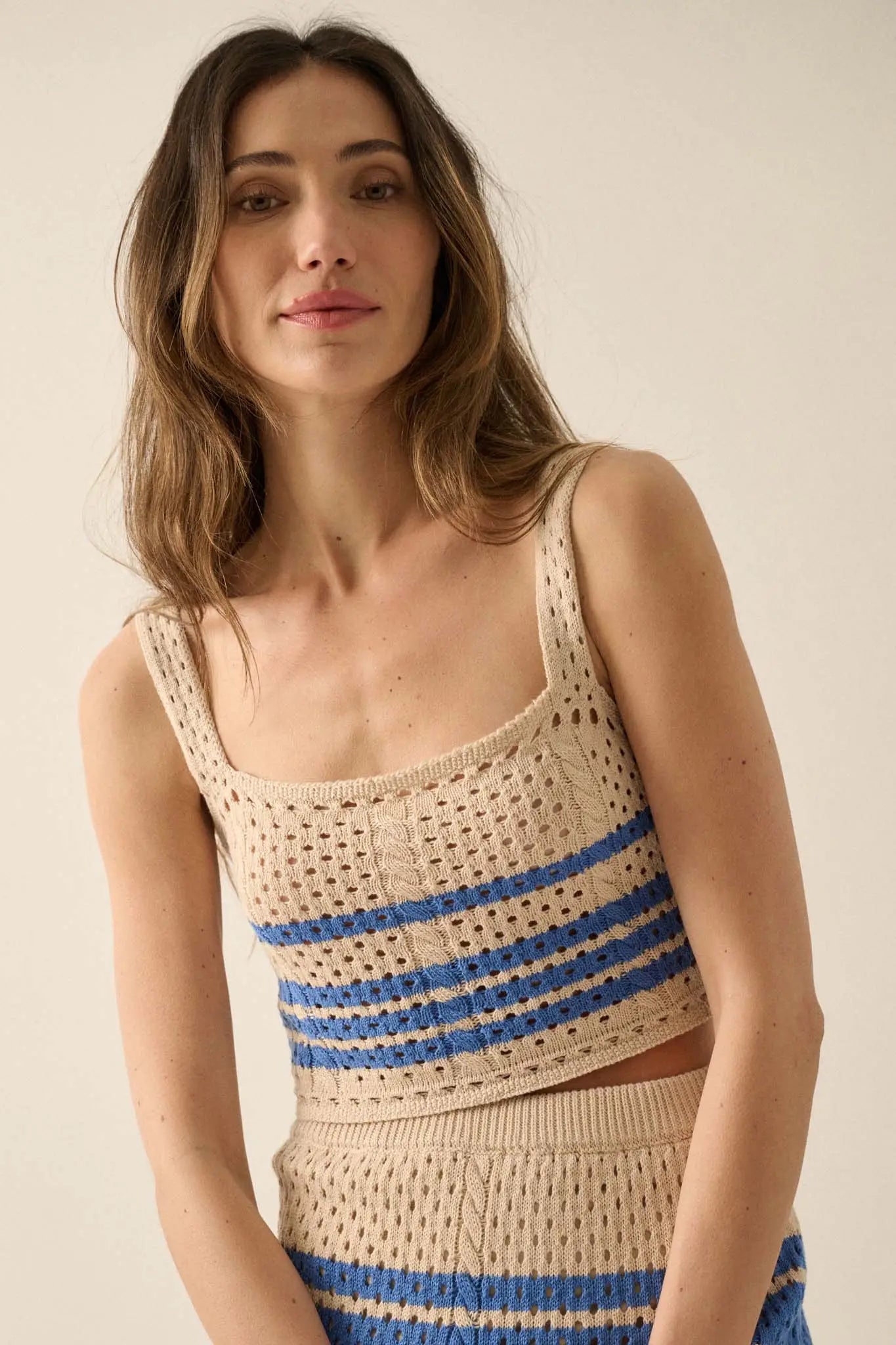 One More Time Striped Crochet Knit Tank Top
