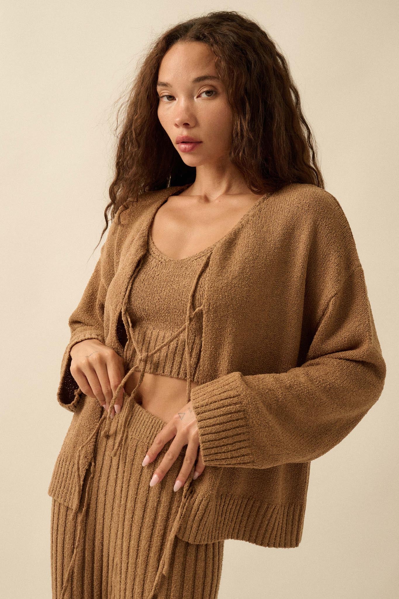 Promise the Label Textured Knit Cardigan and Tank