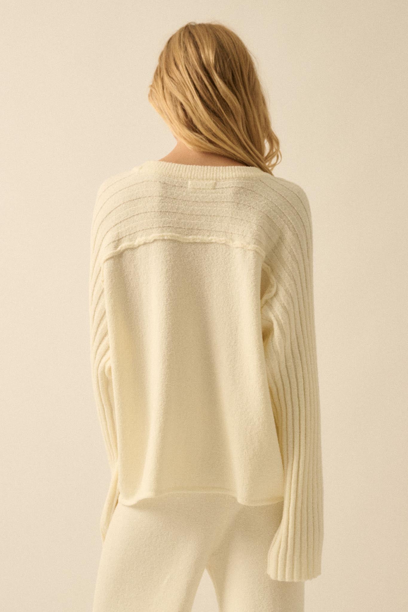 Promise the Label Textured Ribbed-Sleeve Sweater