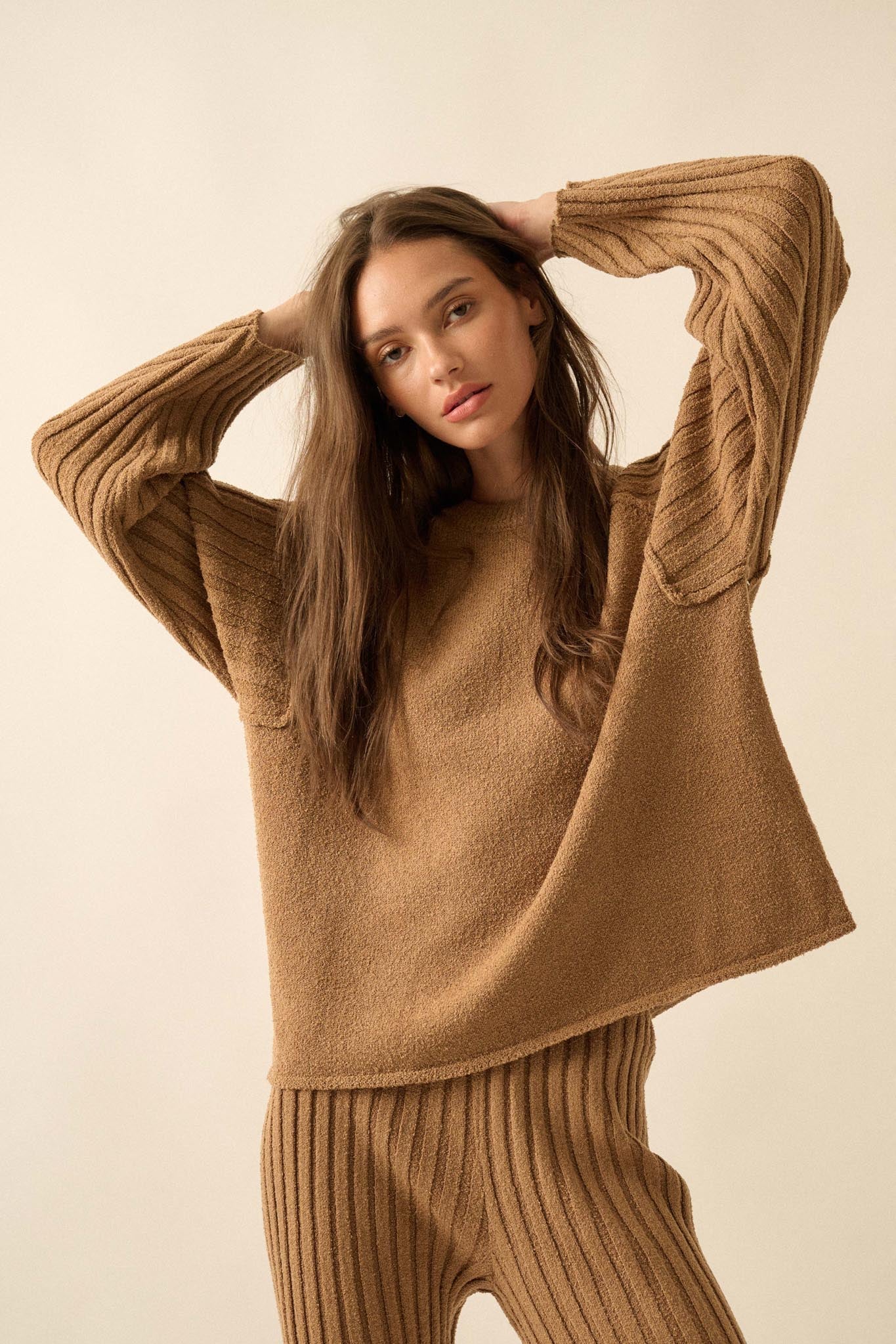 Promise the Label Textured Ribbed-Sleeve Sweater