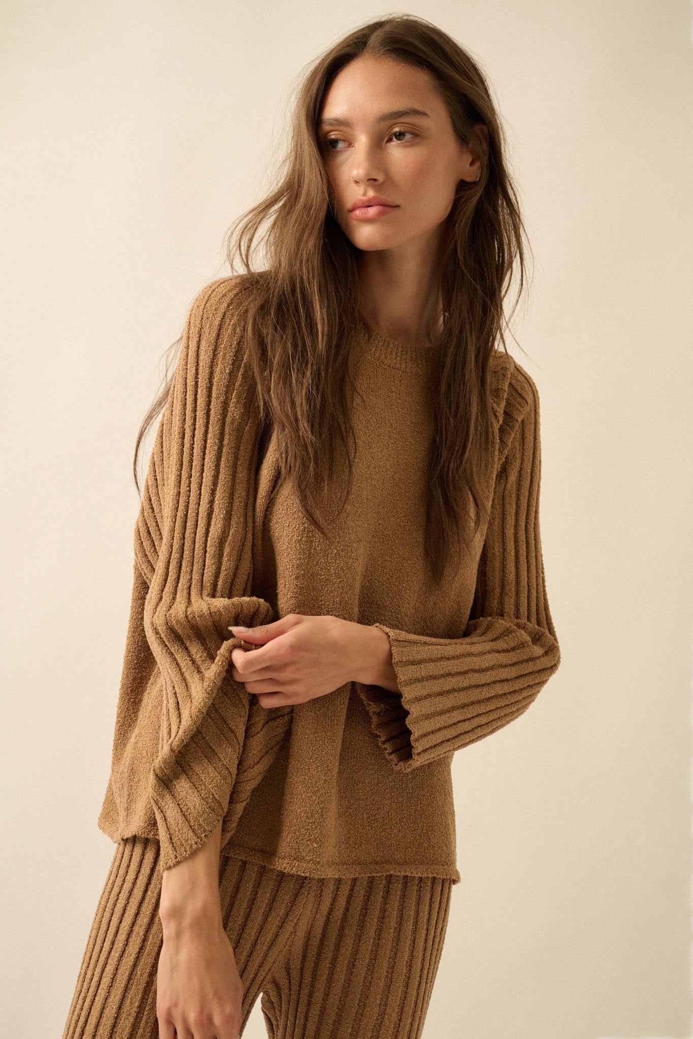 Promise the Label Textured Ribbed-Sleeve Sweater