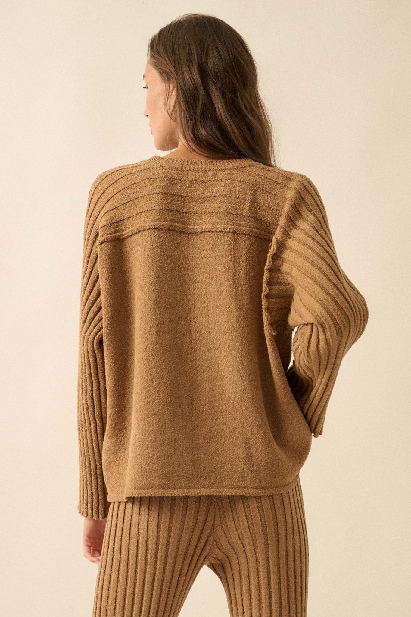Promise the Label Textured Ribbed-Sleeve Sweater