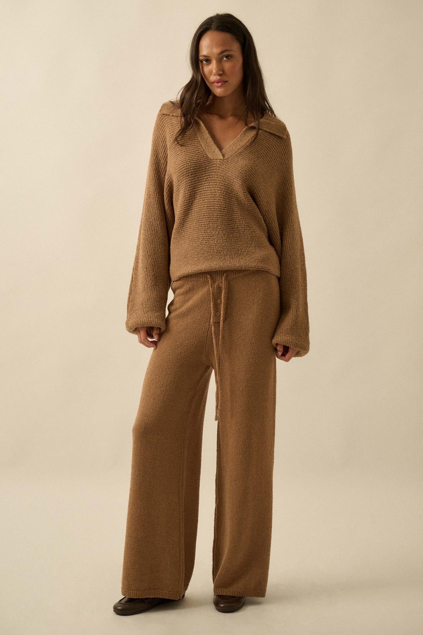 Promise the Label Rib-Knit Collared Sweater