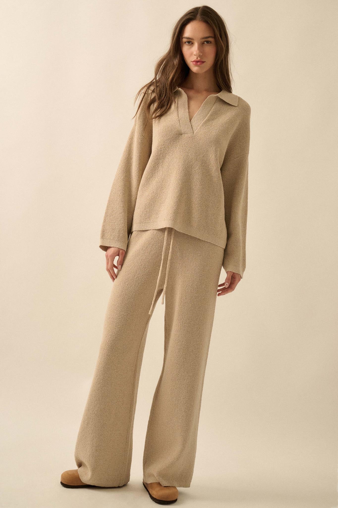 Looking Good Textured Knit Collared V-Neck Sweater