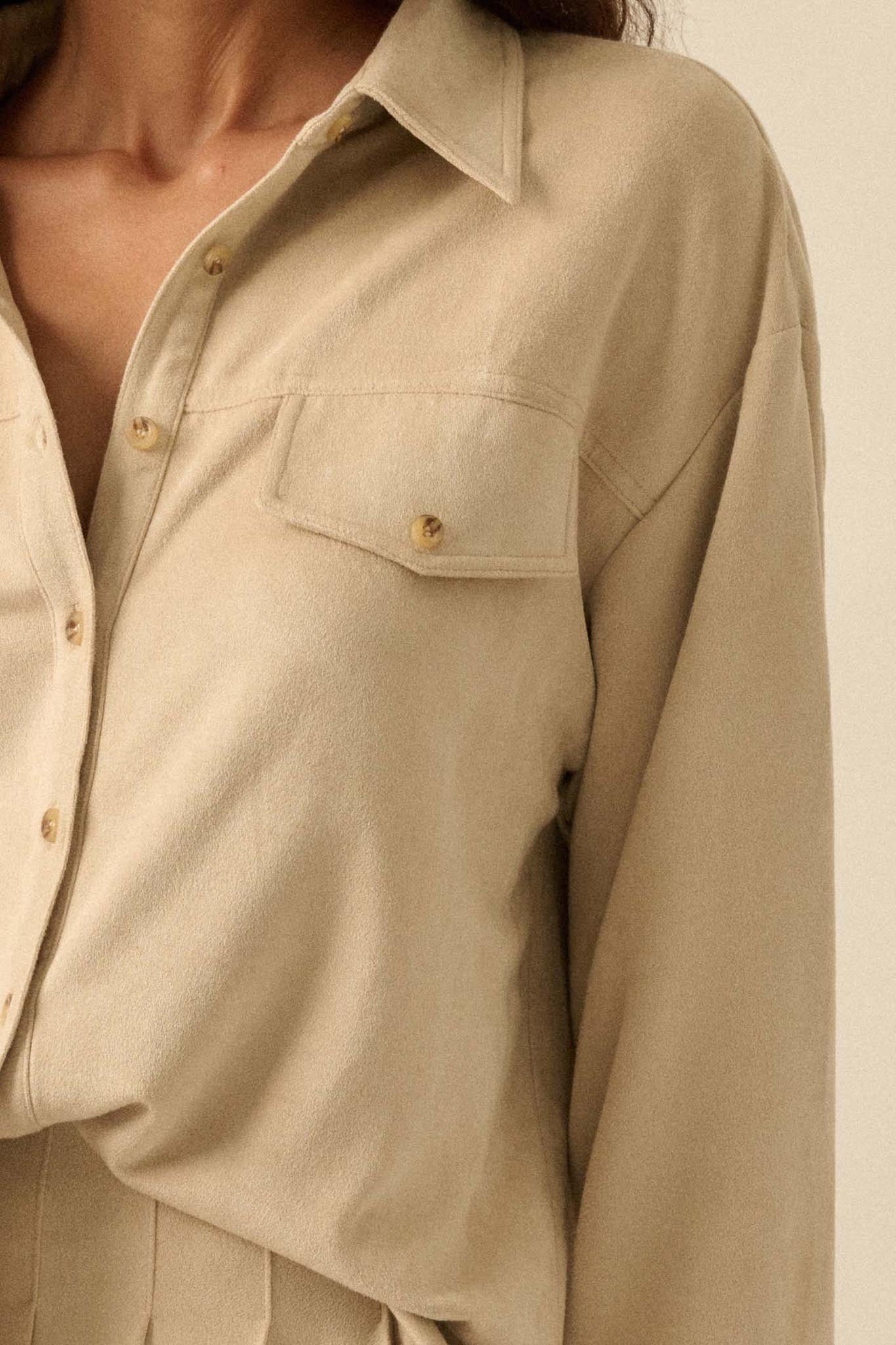 Soft Launch Vegan Suede Button-Up Shirt