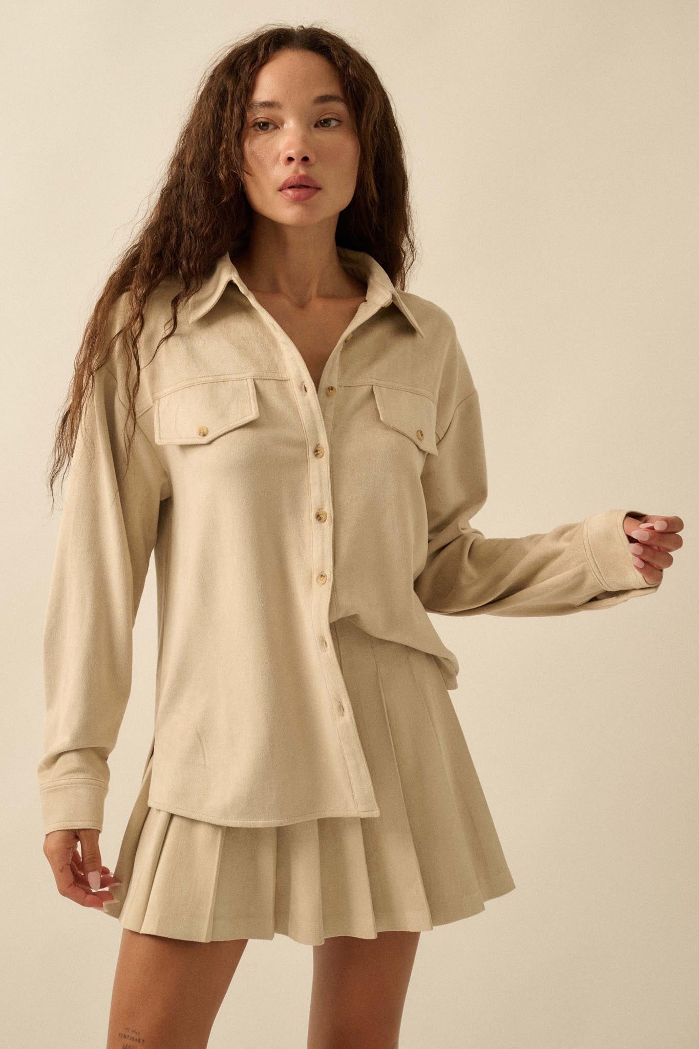 Soft Launch Vegan Suede Button-Up Shirt
