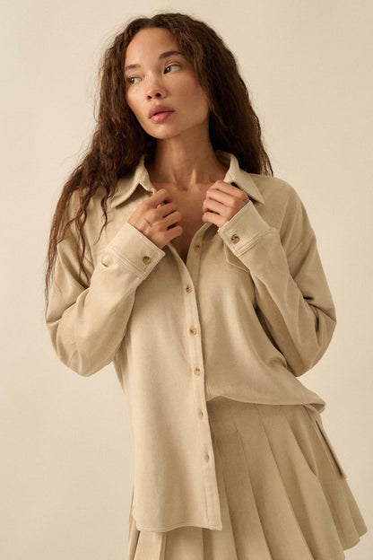 Soft Launch Vegan Suede Button-Up Shirt