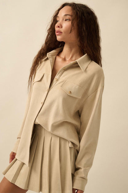 Soft Launch Vegan Suede Button-Up Shirt