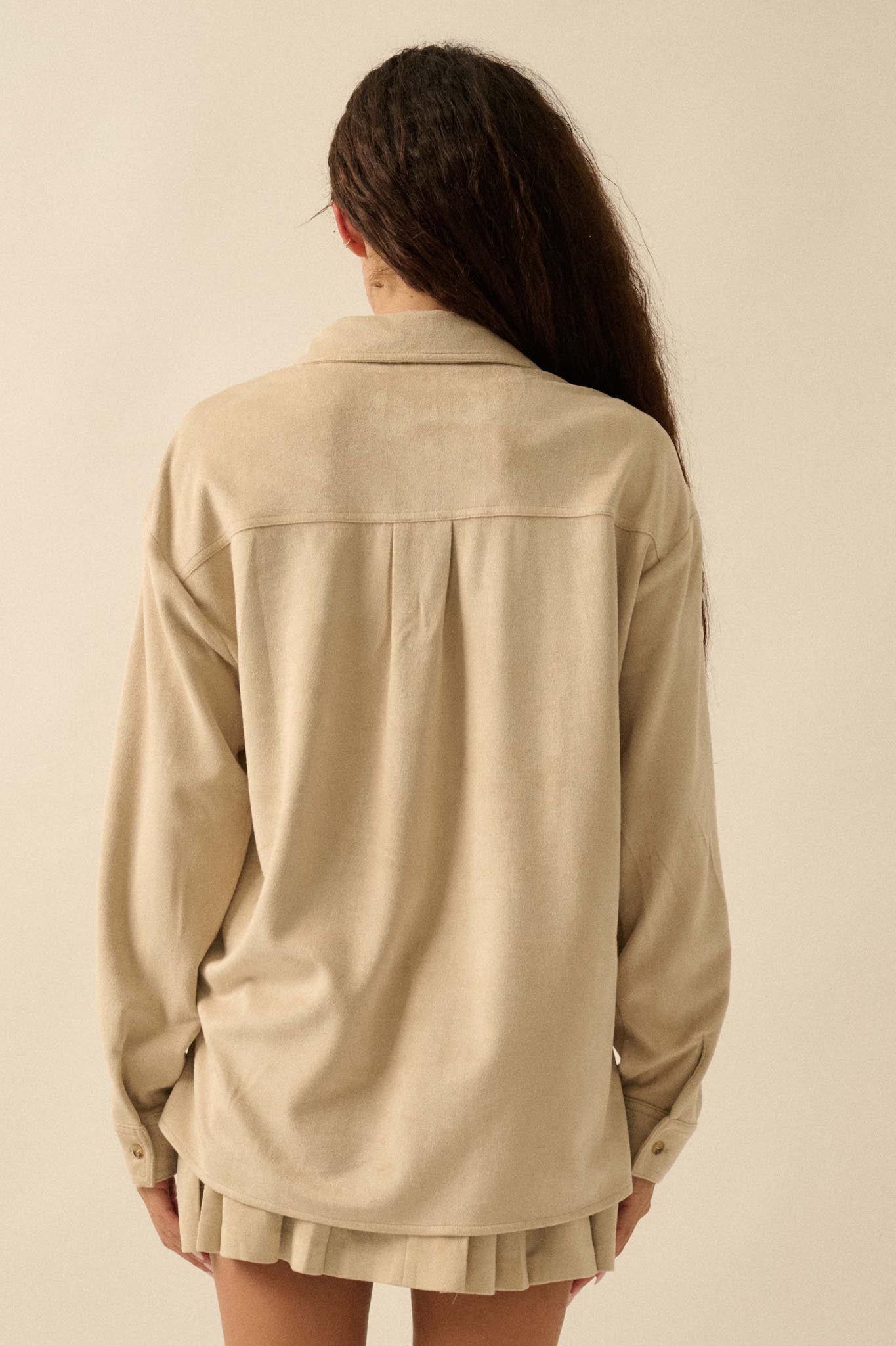 Soft Launch Vegan Suede Button-Up Shirt