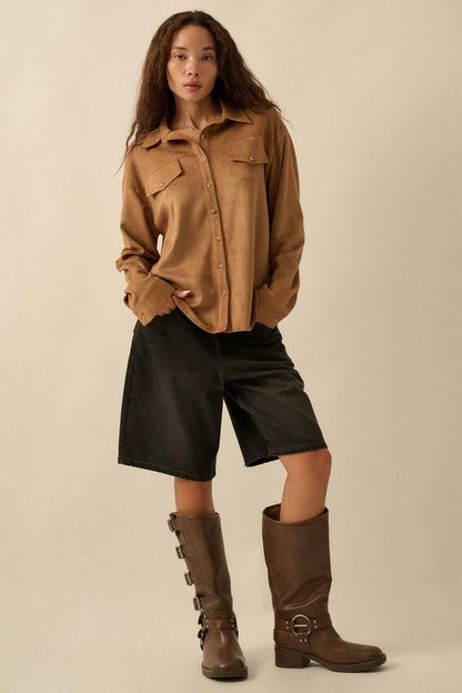 Soft Launch Vegan Suede Button-Up Shirt