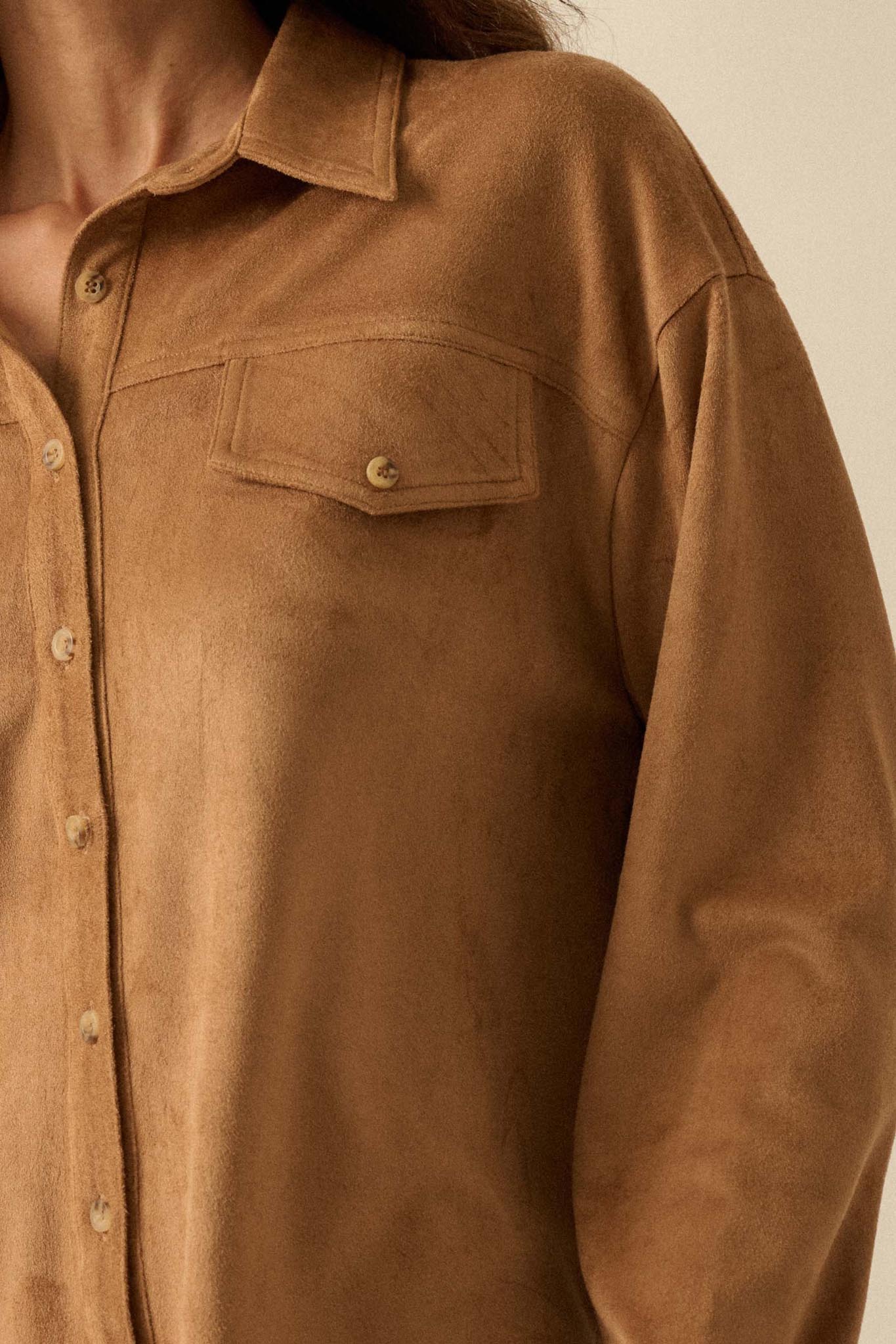 Soft Launch Vegan Suede Button-Up Shirt