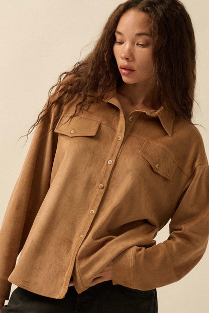Soft Launch Vegan Suede Button-Up Shirt