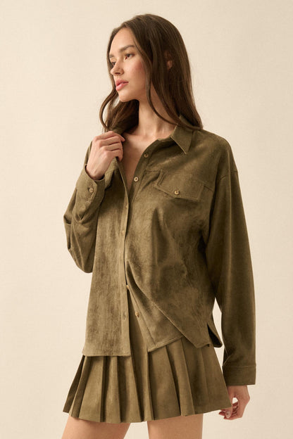 Soft Launch Vegan Suede Button-Up Shirt