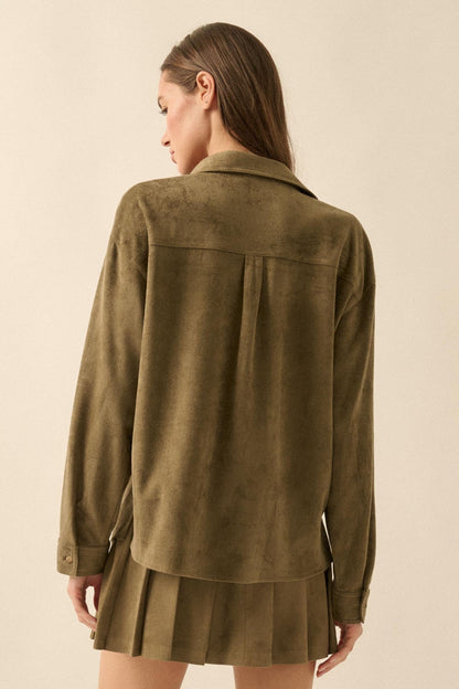 Soft Launch Vegan Suede Button-Up Shirt
