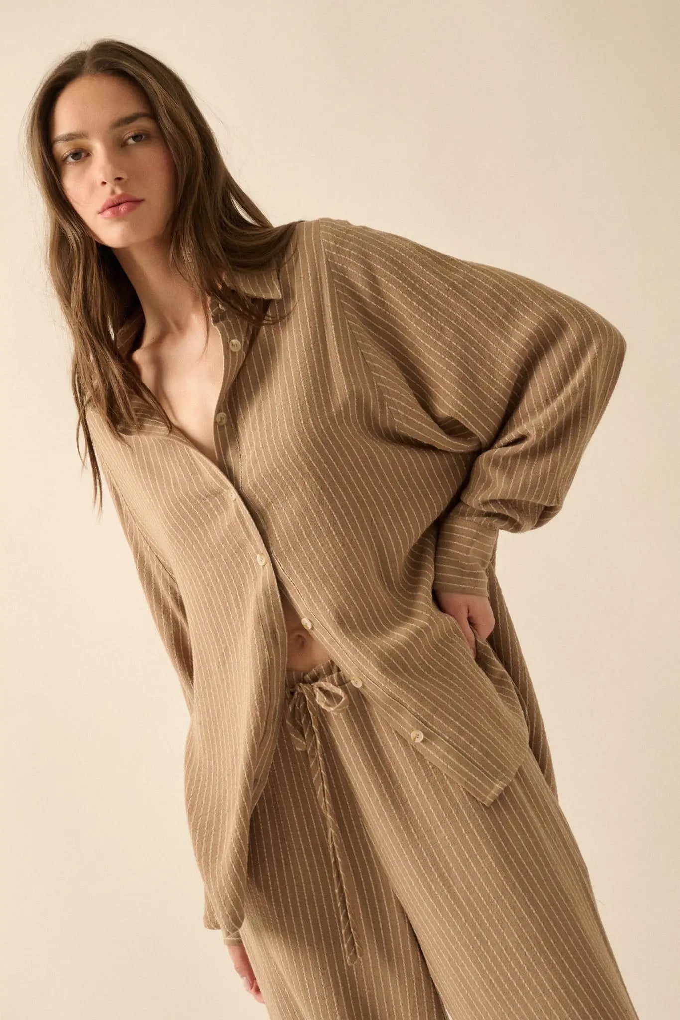 Down the Line Oversize Pinstripe Button-Up Shirt