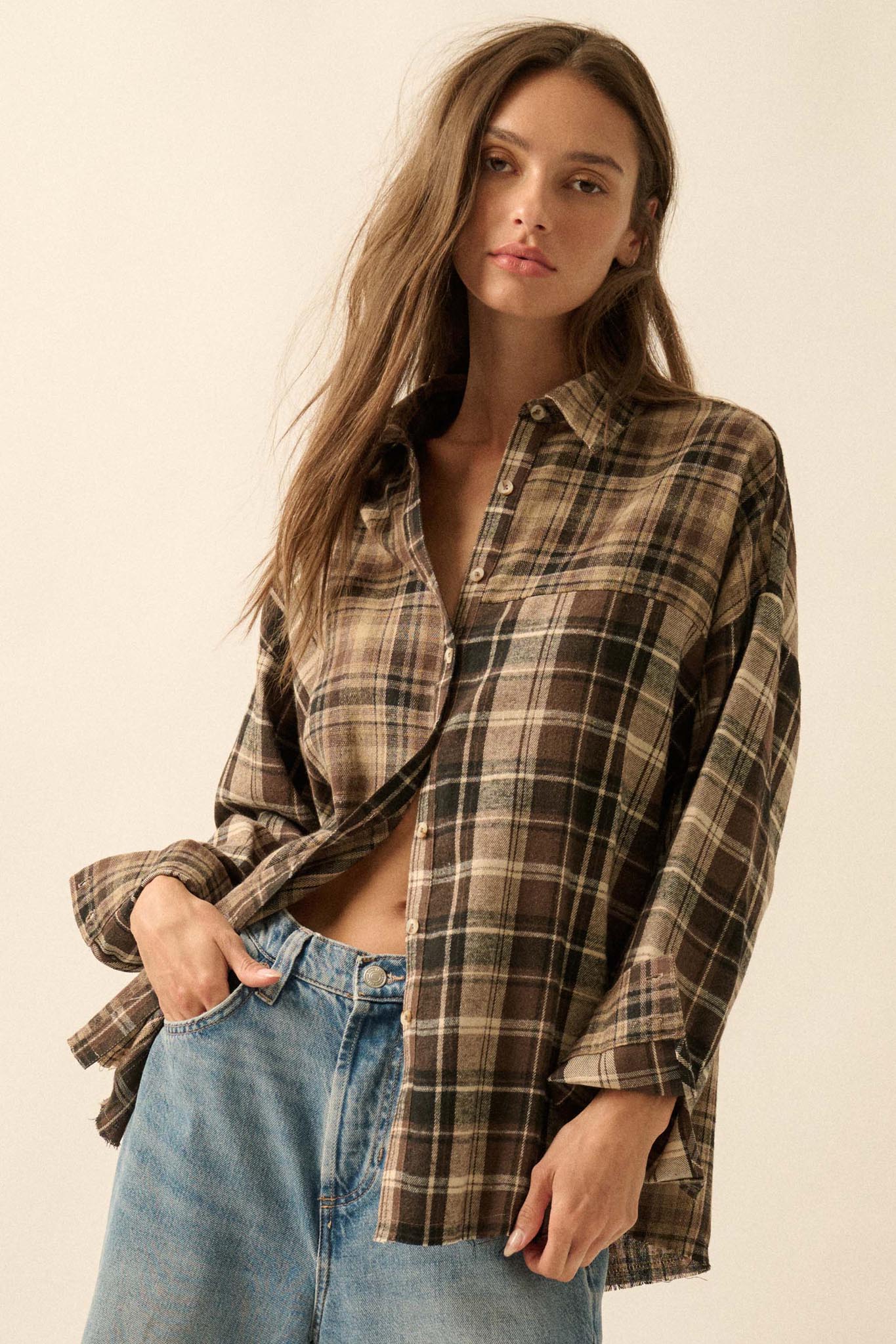 Country Roads Colorblock Plaid Button-Up Shirt