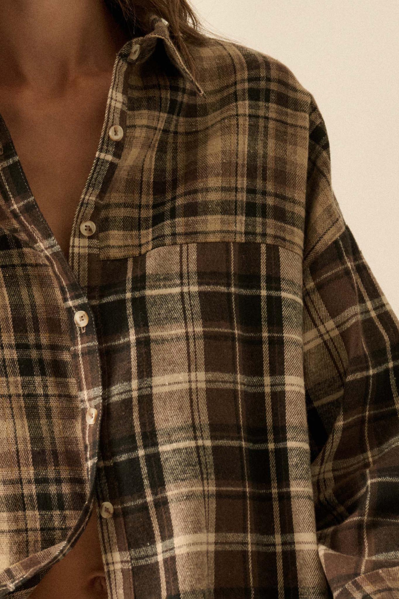 Country Roads Colorblock Plaid Button-Up Shirt
