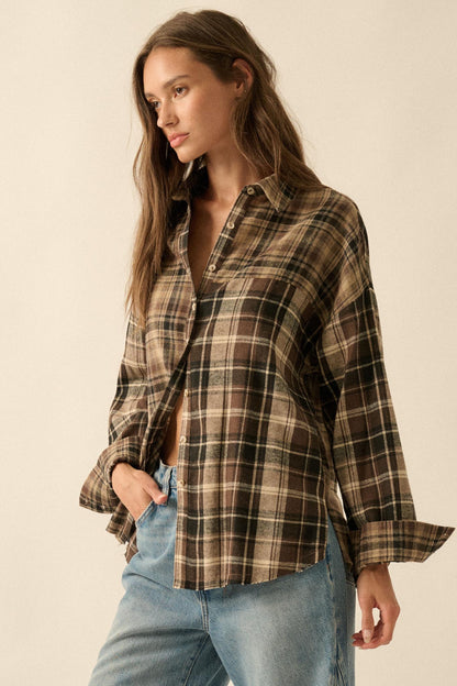 Country Roads Colorblock Plaid Button-Up Shirt