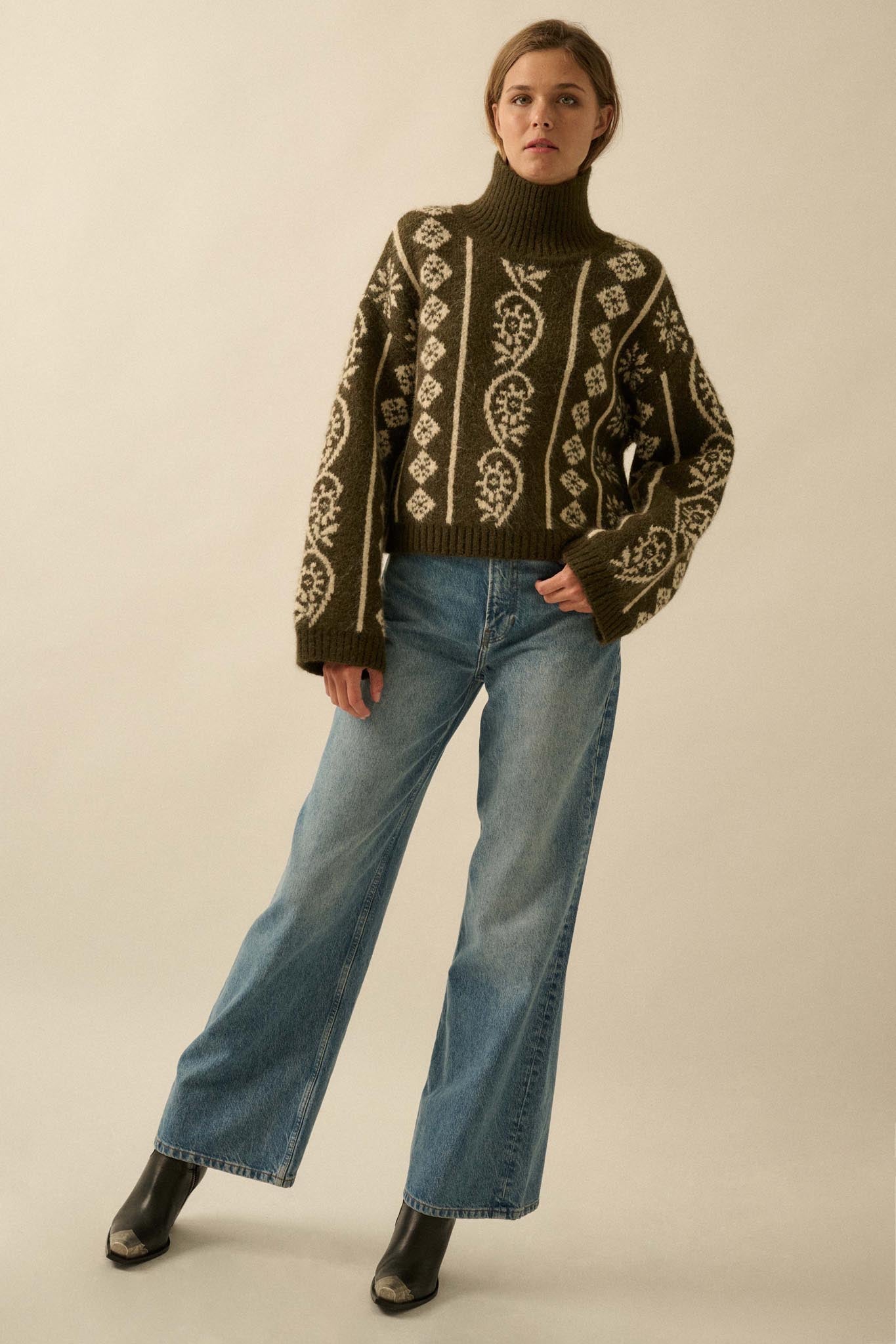 First Frost Mock-Neck Nordic-Knit Sweater
