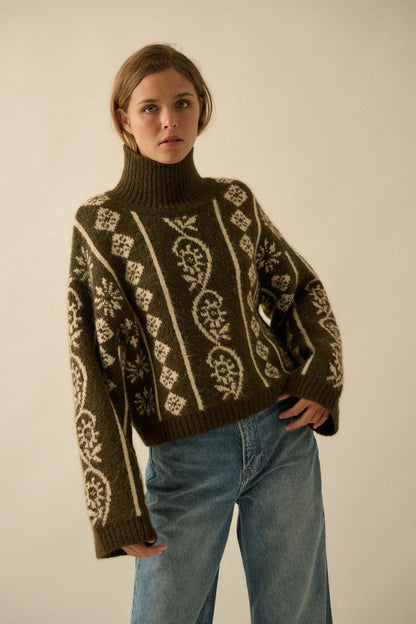 First Frost Mock-Neck Nordic-Knit Sweater