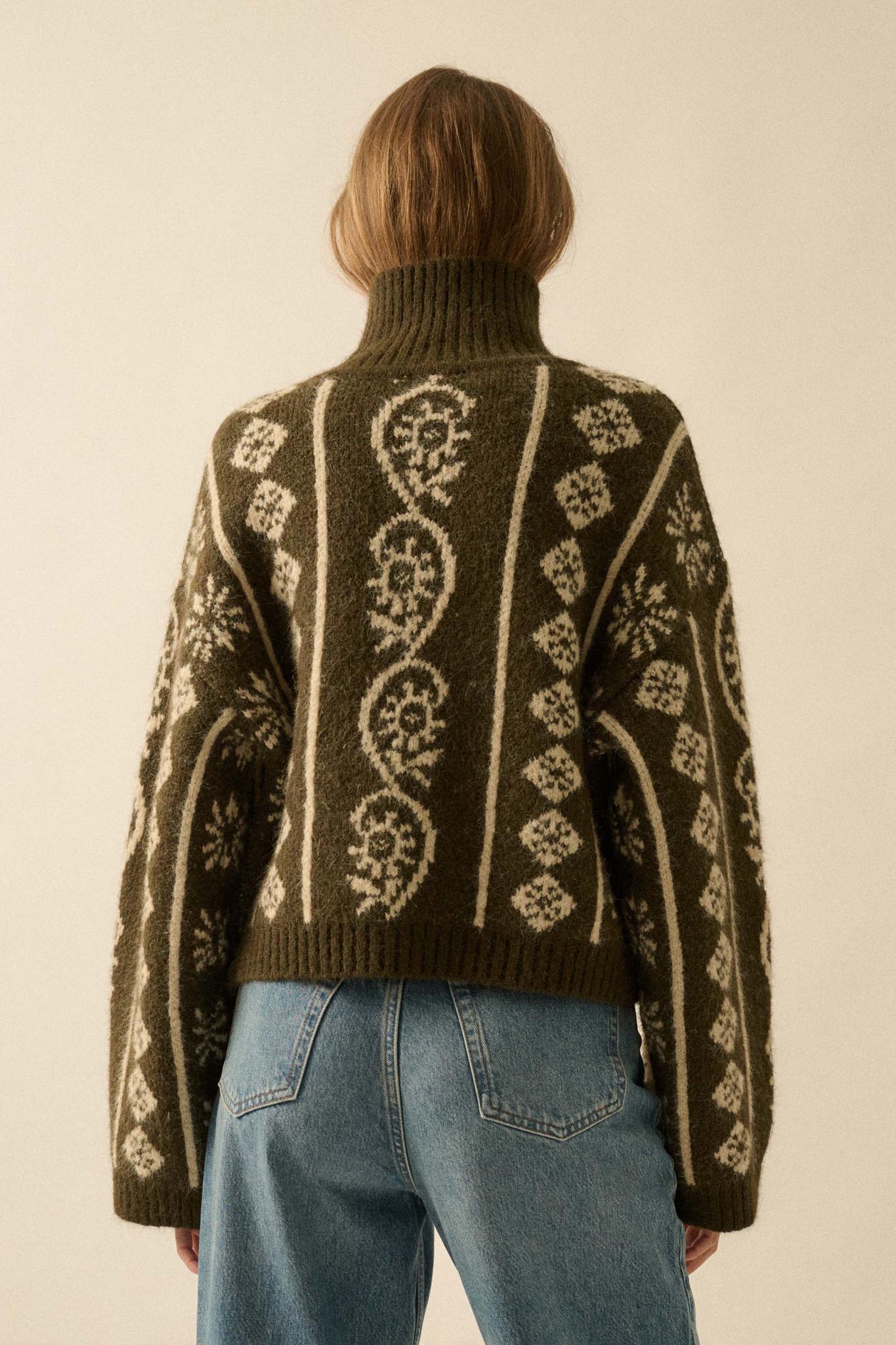 First Frost Mock-Neck Nordic-Knit Sweater