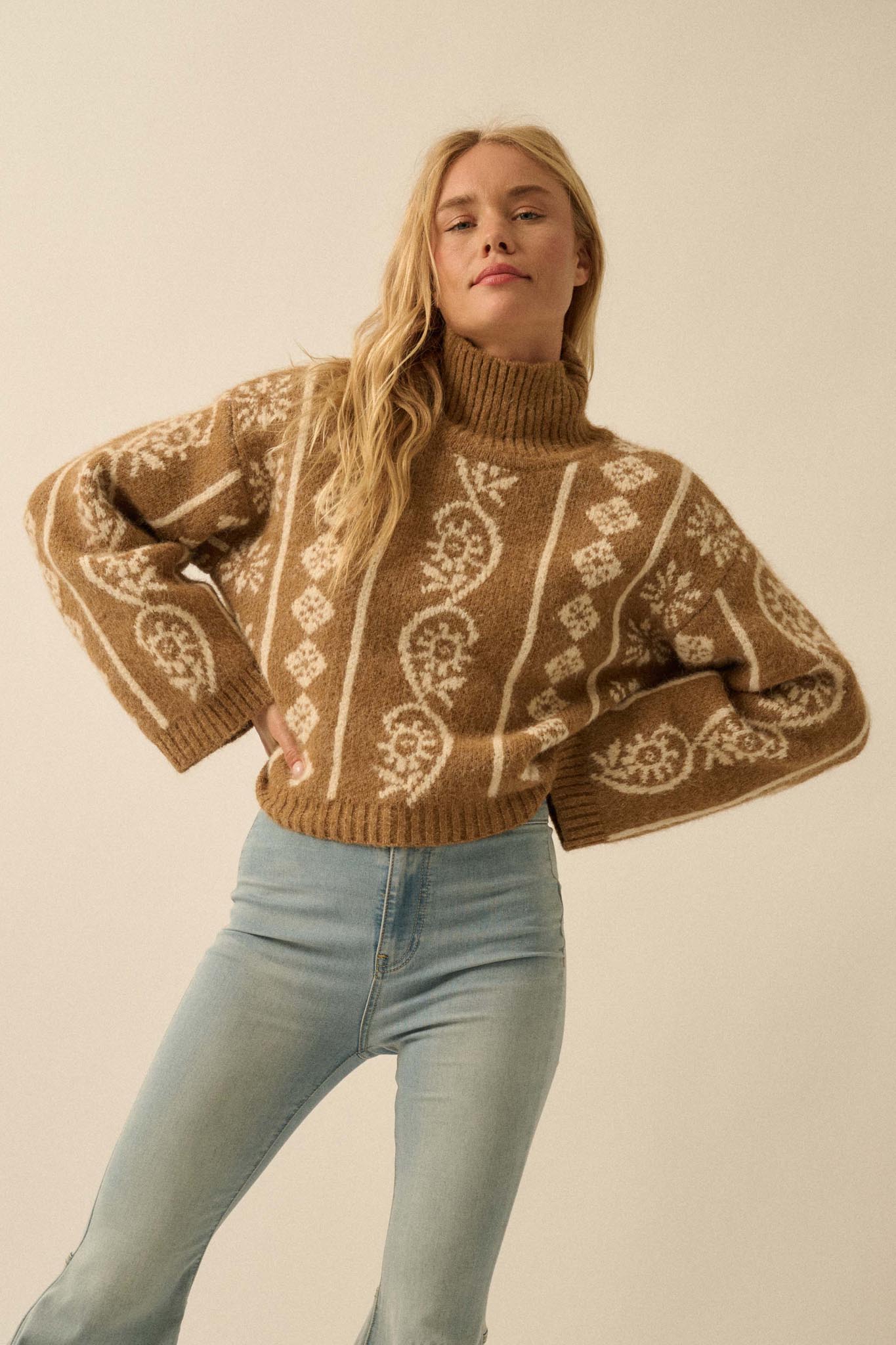 First Frost Mock-Neck Nordic-Knit Sweater