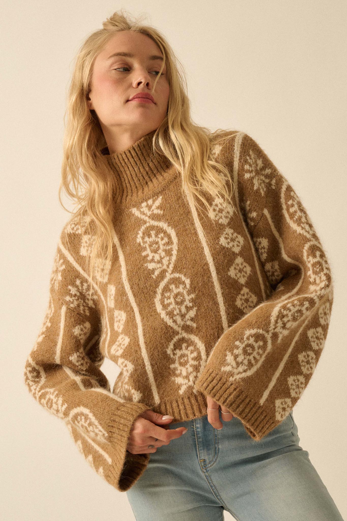 First Frost Mock-Neck Nordic-Knit Sweater