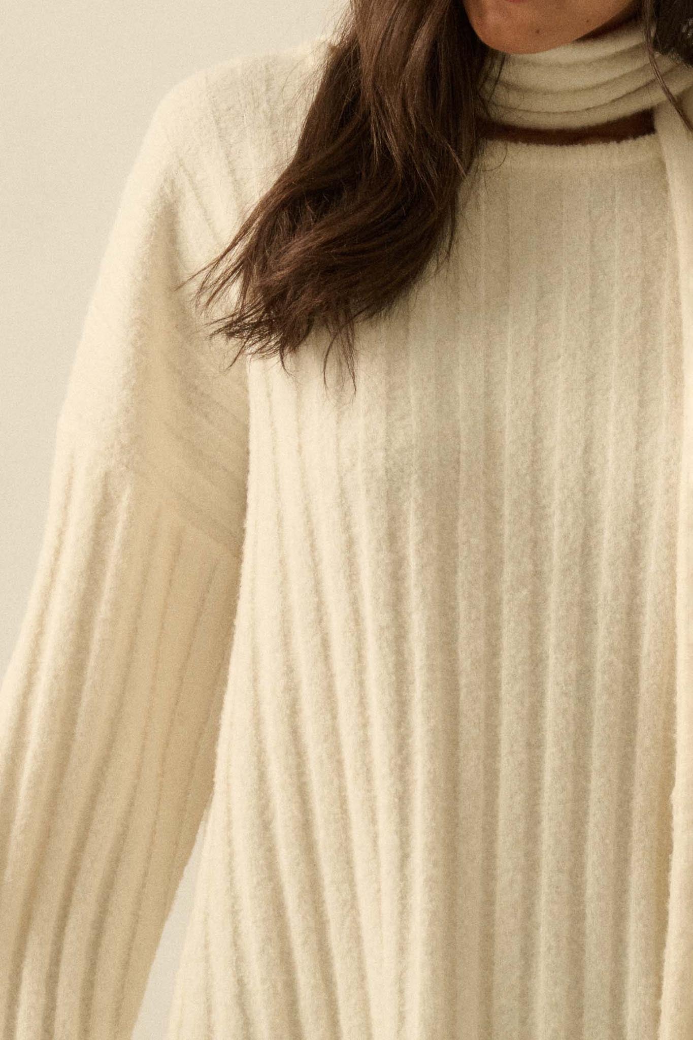 Keep Your Cool Textured Ribbed Knit Scarf Sweater