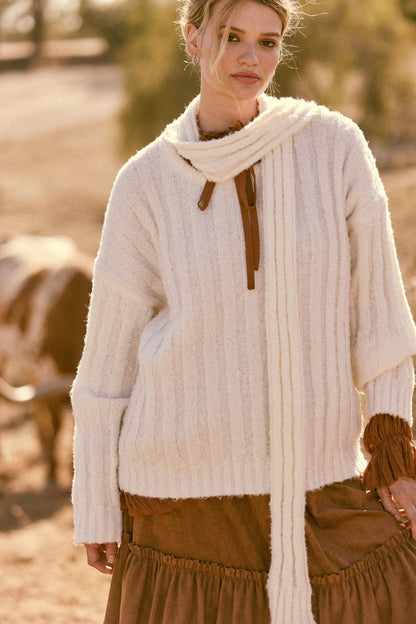 Keep Your Cool Textured Ribbed Knit Scarf Sweater