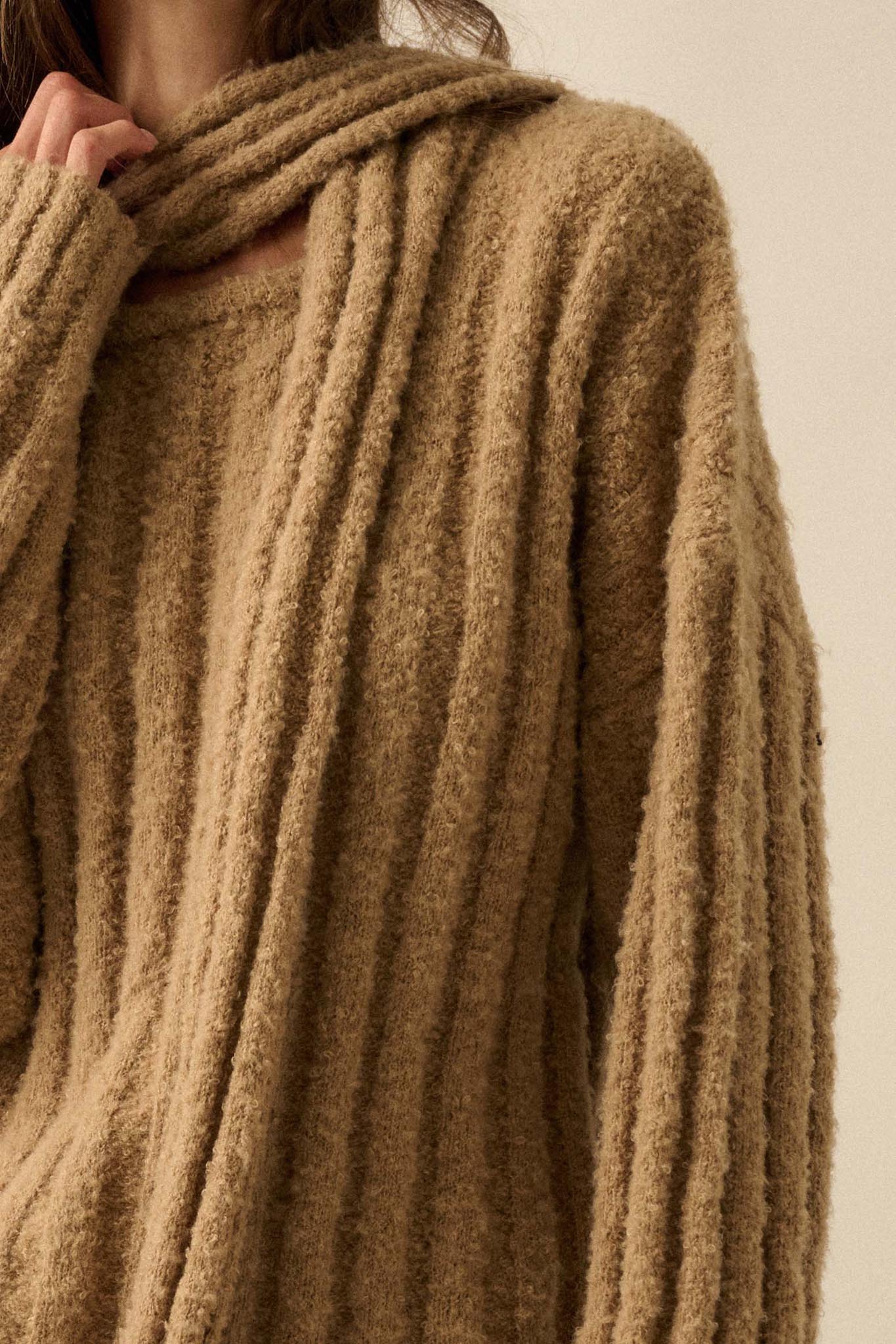 Keep Your Cool Textured Ribbed Knit Scarf Sweater