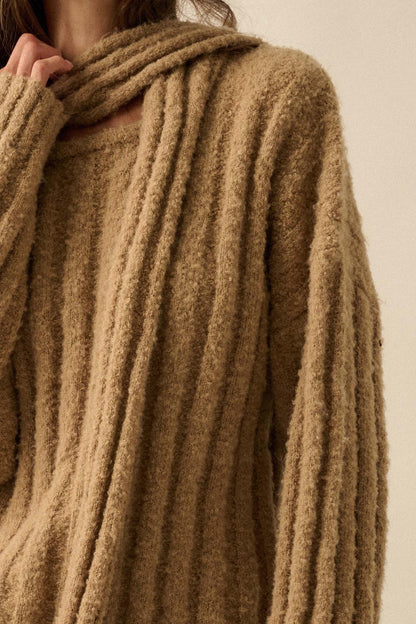 Keep Your Cool Textured Ribbed Knit Scarf Sweater