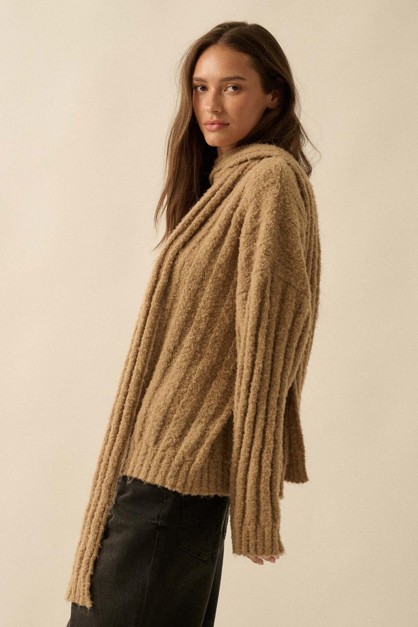 Keep Your Cool Textured Ribbed Knit Scarf Sweater
