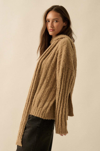 Keep Your Cool Textured Ribbed Knit Scarf Sweater