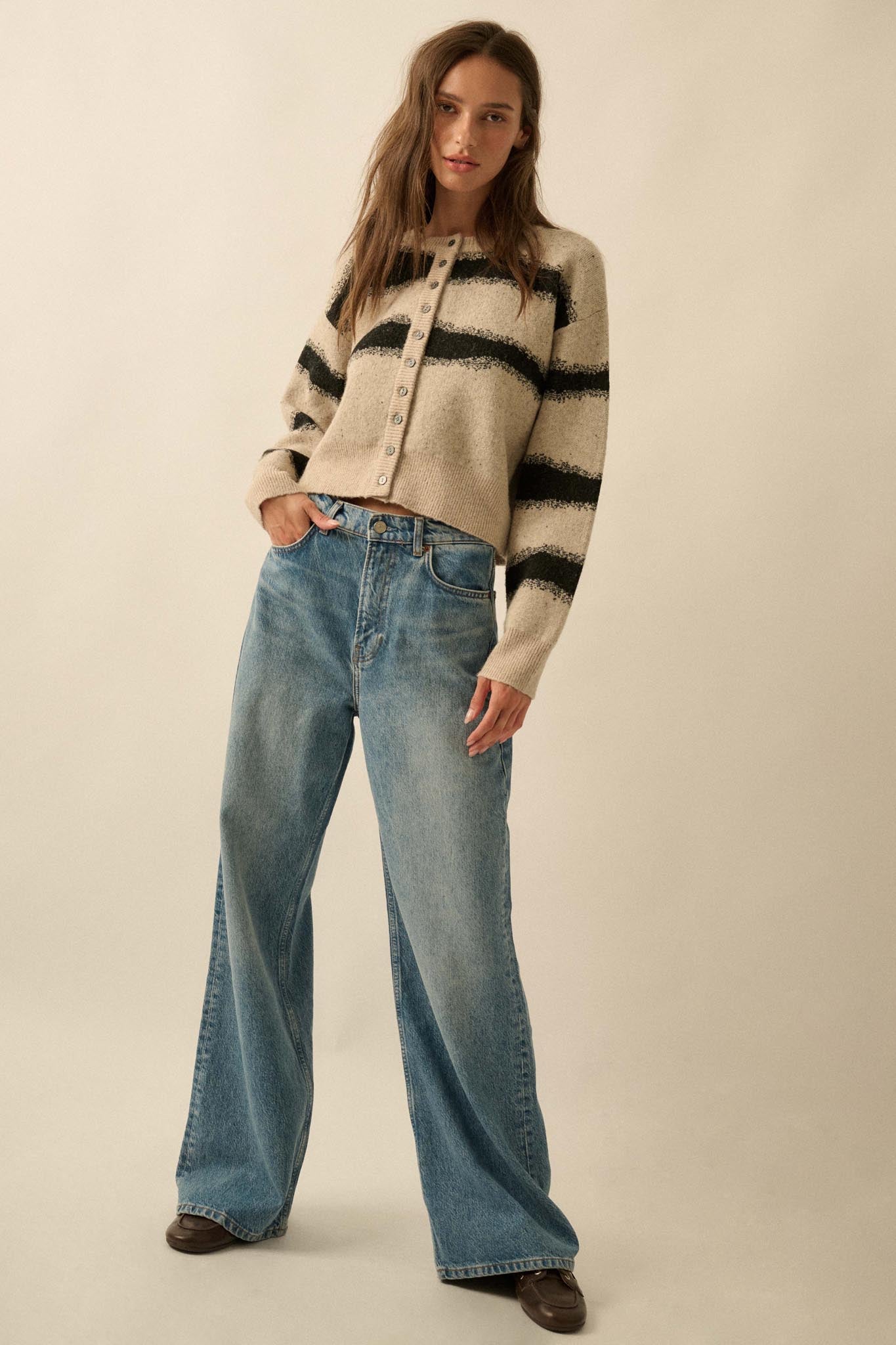 Broad Strokes Striped Jacquard-Knit Cardigan
