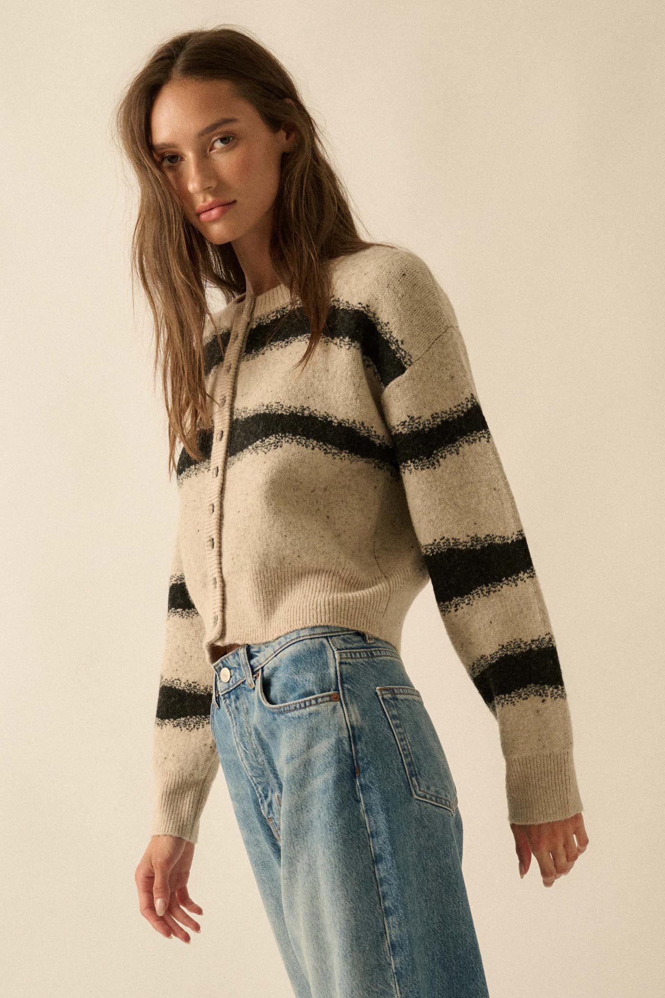 Broad Strokes Striped Jacquard-Knit Cardigan