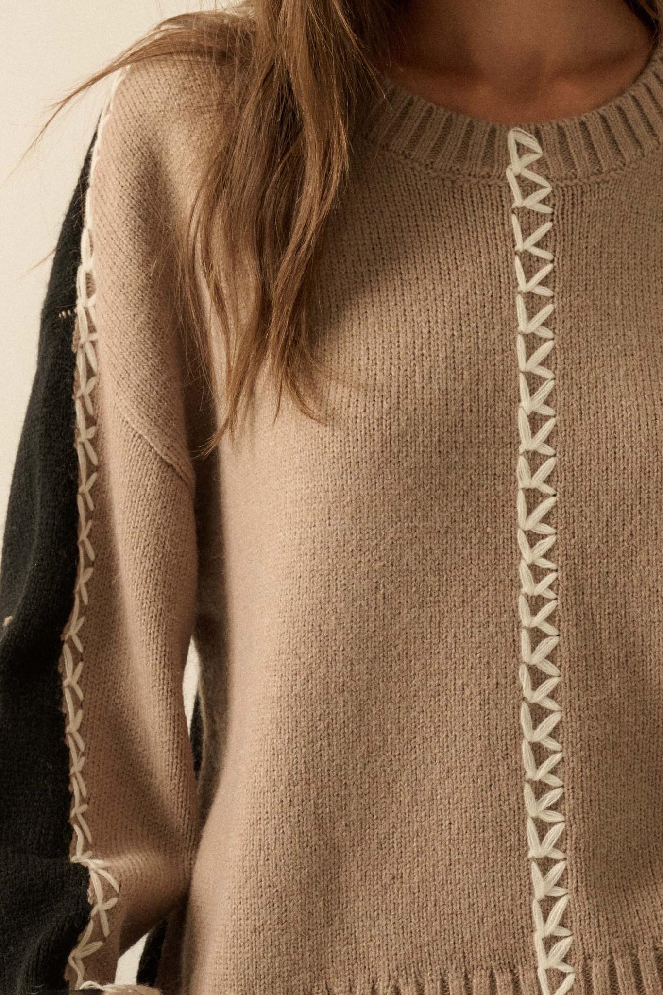Look Twice Colorblock Stitch-Detail Sweater