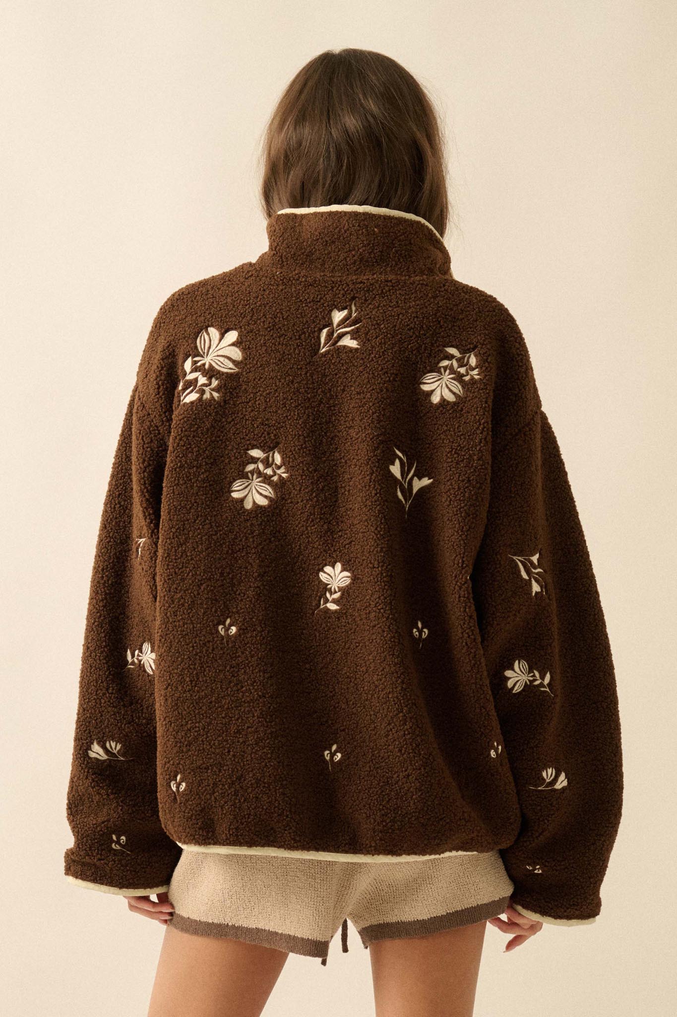 Plush Posies Floral-Embroidered Fleece Pullover
