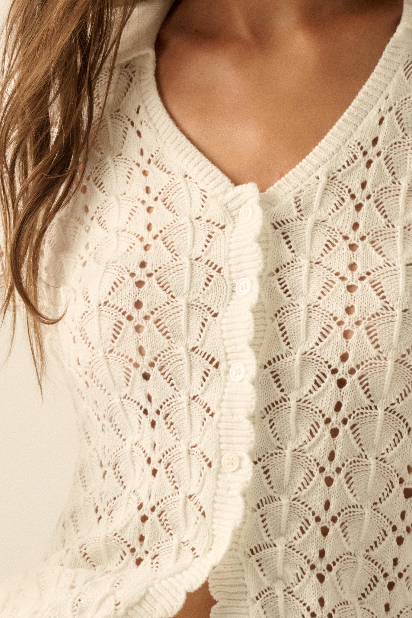 Anything for You Pointelle-Knit Collared Cardigan