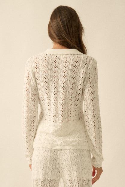 Anything for You Pointelle-Knit Collared Cardigan
