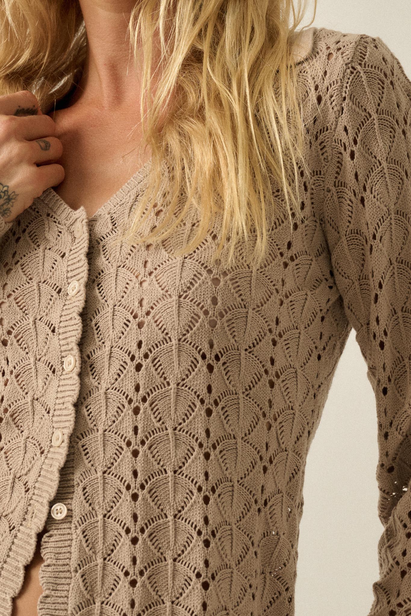 Anything for You Pointelle-Knit Collared Cardigan