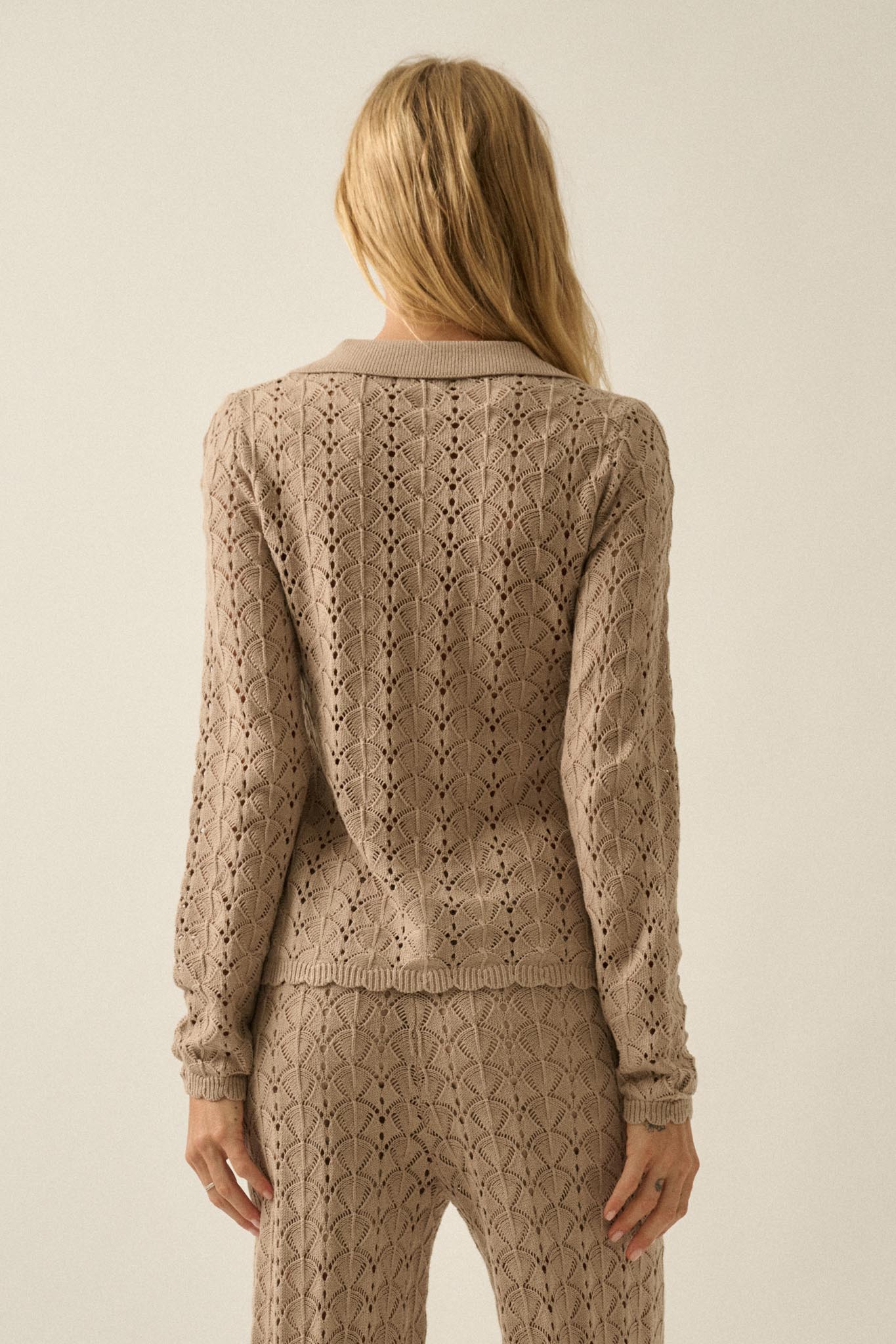 Anything for You Pointelle-Knit Collared Cardigan