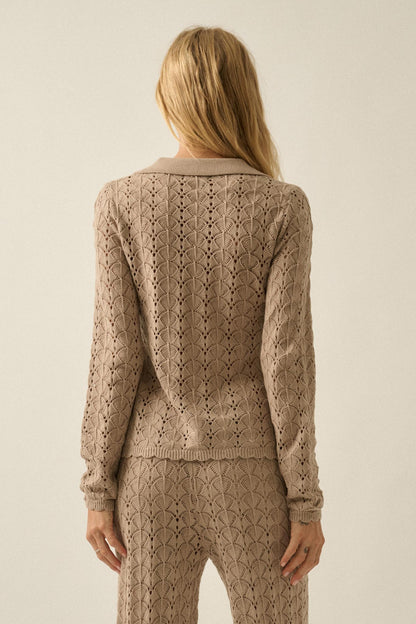 Anything for You Pointelle-Knit Collared Cardigan