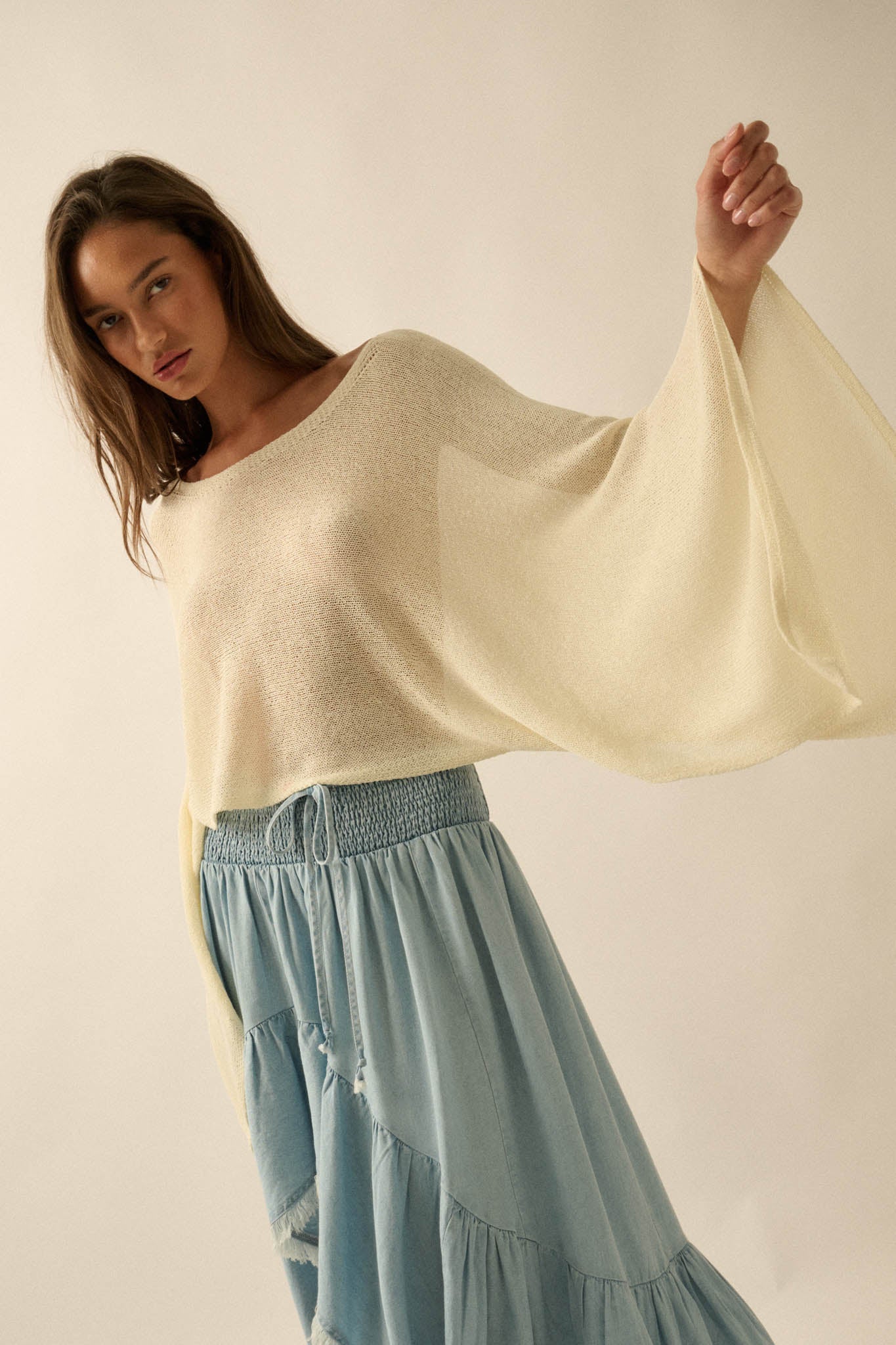 Sheer to Stay Lightweight Knit Poncho Sweater