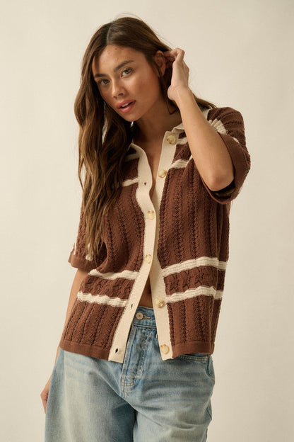 Across the Way Striped Crochet-Knit Camp Shirt