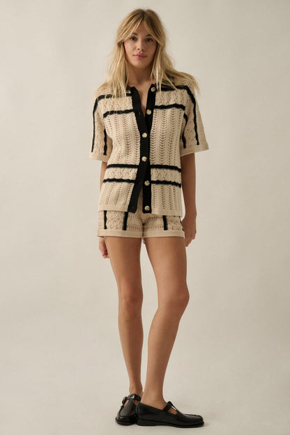 Across the Way Striped Crochet-Knit Camp Shirt