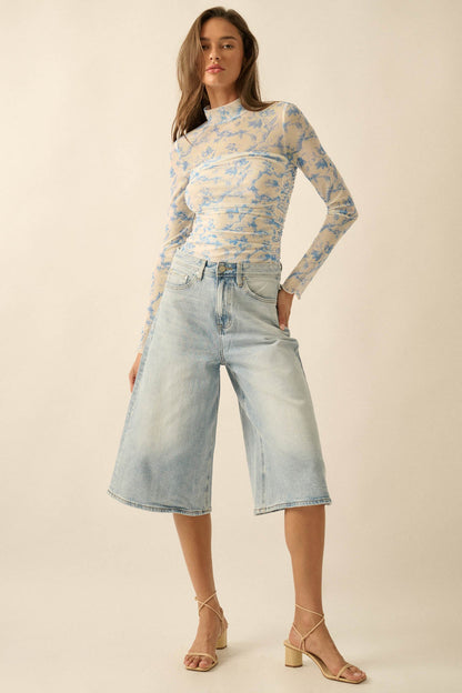 Fleur du Jour Floral-Print Mesh Ruched Bodysuit