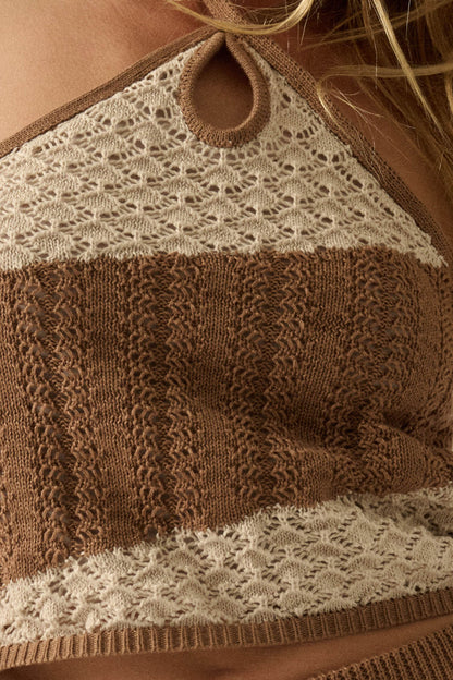 New Horizon Colorblock Crochet-Knit Halter Top