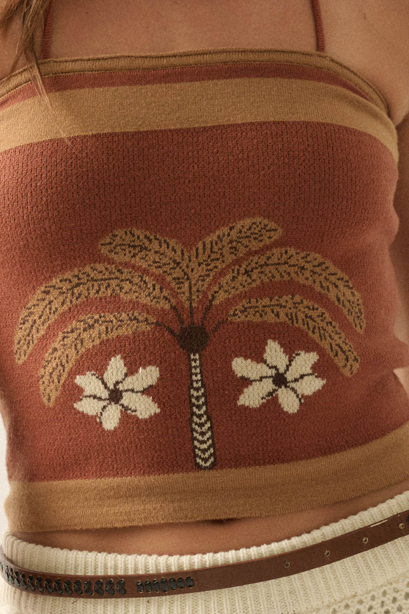 Safari Days Tropical Jacquard-Knit Halter Crop Top